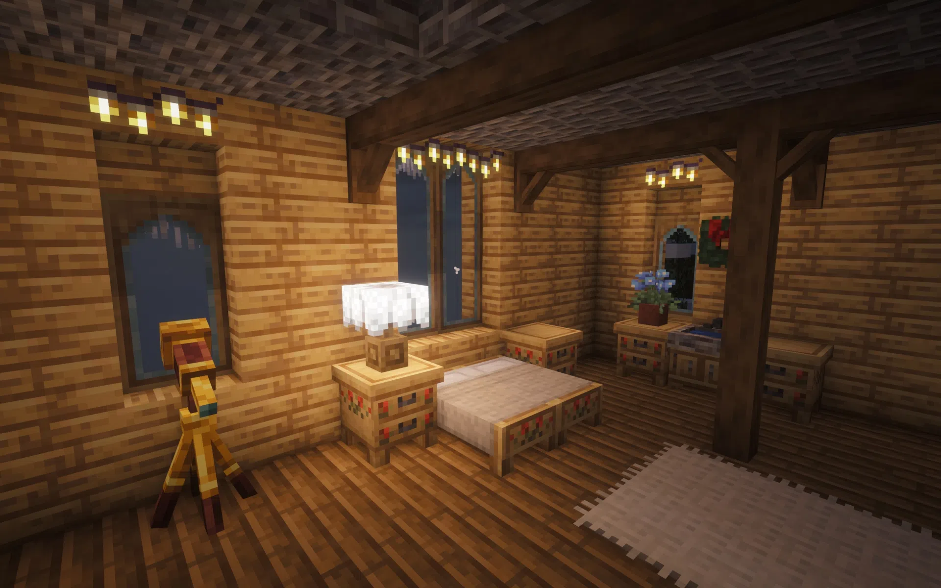 A simple bedroom built from alpine materials